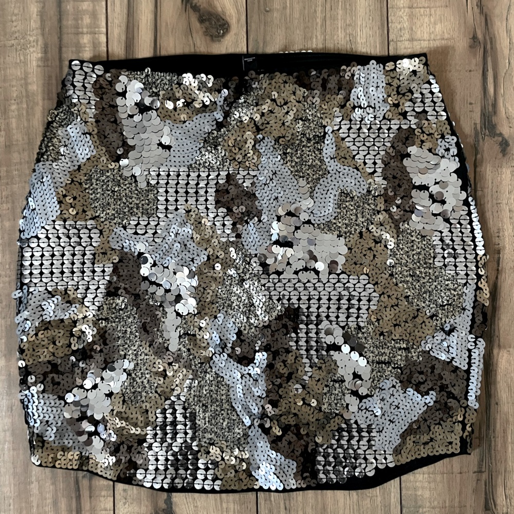 New Express Cami Sequin grey mini skirt women size XS New with tags